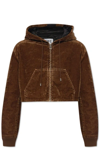 Loewe Pattern Flocked Denim Jacket In Brown