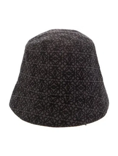 Pre-owned Loewe Pattern Print Leather Trim Bucket Hat In Black