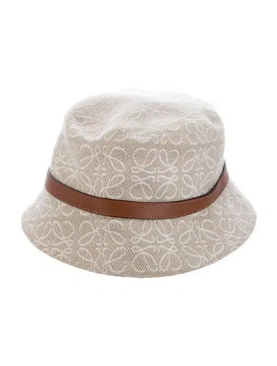 Pre-owned Loewe Patterned Leather Trimmed Hat In Neutral