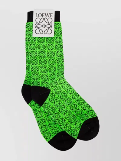 Loewe Patterned Ribbed Cuffs Socks In Green