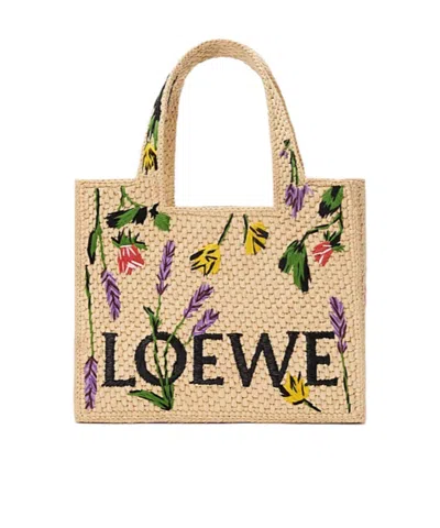 LOEWE SMALL LOEWE FONT TOTE IN RAFFIA