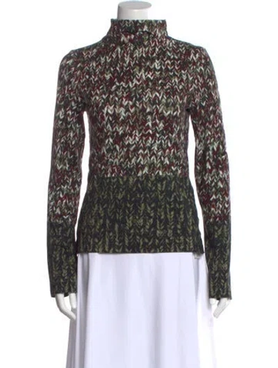 Pre-owned Loewe Patterned Turtleneck Top In Green