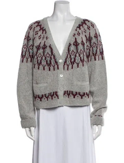 Pre-owned Loewe Patterned V-neck Sweater In Grey