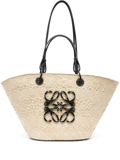 Loewe Paula's Ibiza Anagram Basket Medium Rafia Tote In Black
