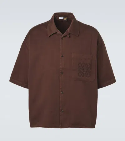 Loewe Short-sleeved Goatskin Suede Shirt In Brown