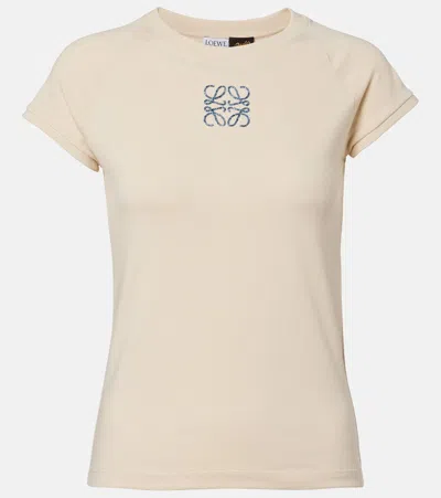 Loewe Anagram Logo-embroidered Cotton T-shirt In Neutral