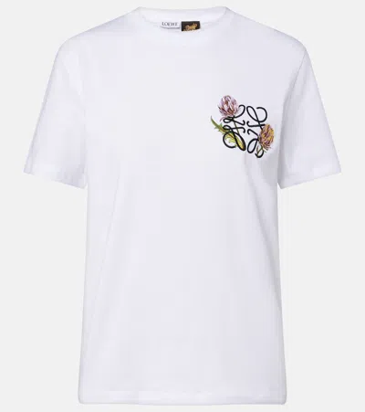 Loewe Logo-embroidered Cotton T-shirt In White