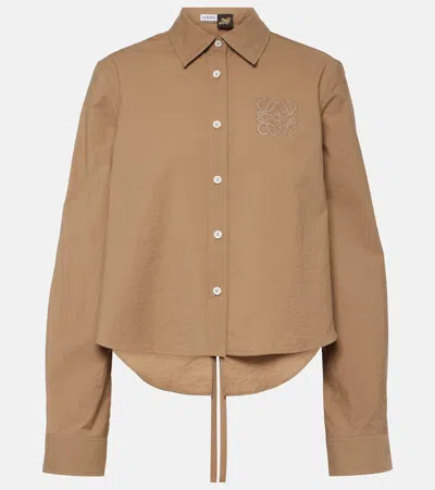 Loewe Paula's Ibiza Anagram Cropped Cotton-blend Shirt In Brown