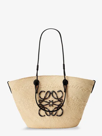 Loewe Paula's Ibiza Anagram Leather And Iraca Palm Shoulder Bag In Beige