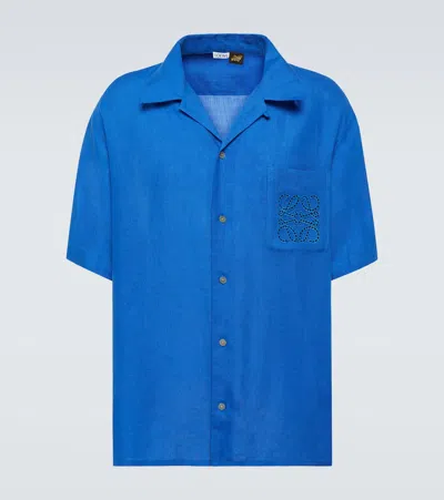 Loewe Paula's Ibiza Anagram Linen Shirt In Blue
