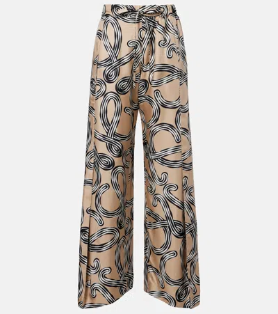 Loewe Printed Mid-rise Straight-leg Silk Pants In Brown