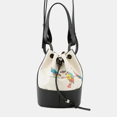 Pre-owned Loewe Paula Ibiza Balloon Shoulder White/black Canvas Leather Size Small