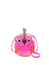 Loewe X Paula's Ibiza Bird Bag In Iraca Palm With Leather Strap In Fuchsia