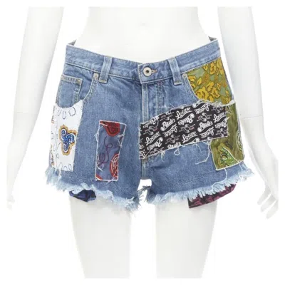 Pre-owned Loewe Paula's Ibiza Blue Denim Sequnis Patchwork Cut Off Shorts Fr36 S