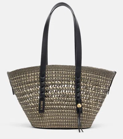 Loewe Medium Braid Basket Shoulder Bag In Iraca Palm And Calfskin In Brown