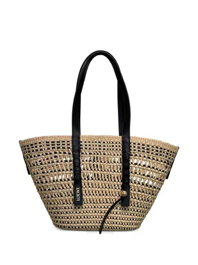 Loewe + Paula's Ibiza Braid Medium Leather-trimmed Raffia Tote In Brown