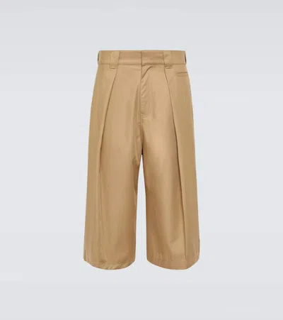 Loewe Paula's Ibiza Wide-leg Pleated Cotton-twill Shorts In Neutrals
