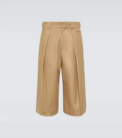 Loewe Paula's Ibiza Wide-leg Pleated Cotton-twill Shorts In Beige