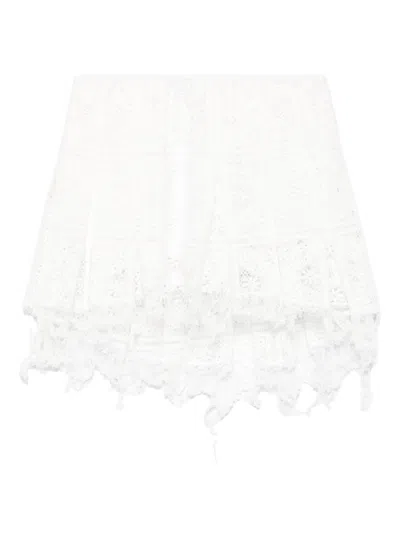 Loewe + Paula's Ibiza Frayed Pleated Broderie Anglaise Cotton-blend Jersey Mini Skirt In White