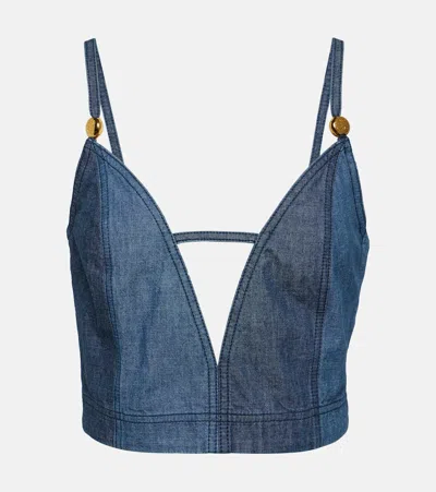 Loewe X Paula Ibiza Anagram-beaded Strappy Plunging Crop Top In Blue
