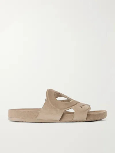 Loewe Paula's Ibiza Ease Monogram Suede Slides In Neutral