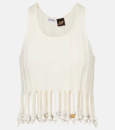 Loewe Paula's Ibiza Embellished Cotton Crop Top In White