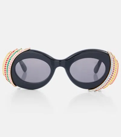 Loewe Paula's Ibiza Embellished Round Sunglasses In Black