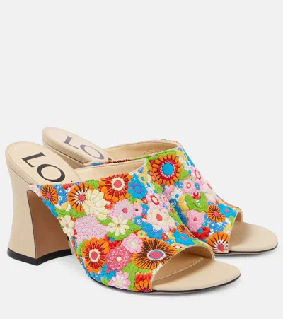 Loewe Calle Floral Embroidered Mule Sandals In 9990 Multicolor