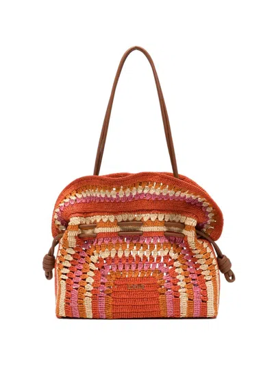 Loewe Paula's Ibiza Flamenco Medium Rafia Clutch In Orange