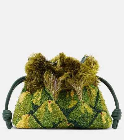 Loewe Paula's Ibiza Flamenco Mini Beaded Clutch In Green