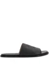 Loewe Black Anagram Flex Slides In Leather