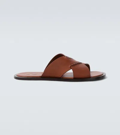 Loewe Cross-over Flex Slides In Calfskin In Brown