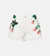 Loewe Flower-print Fringed Peekaboo Denim Shorts In White