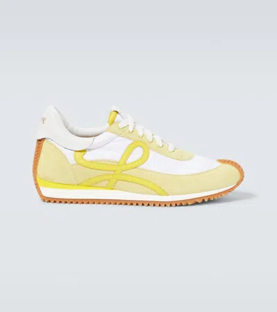 Loewe Paula's Ibiza Flow Runner Suede-trimmed Trainers In Post It Toxic Yellow