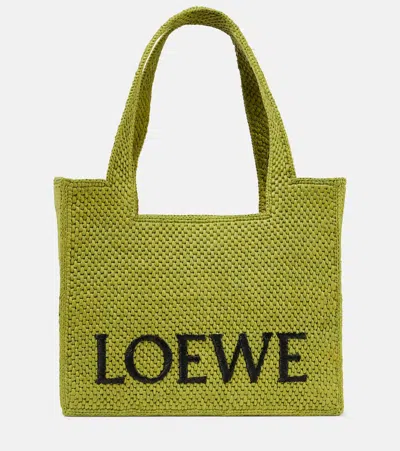 Loewe Paula's Ibiza Font Medium Raffia Tote Bag In Green