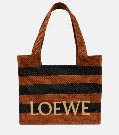 Loewe Paula's Ibiza Font Medium Striped Raffia Tote Bag In Black