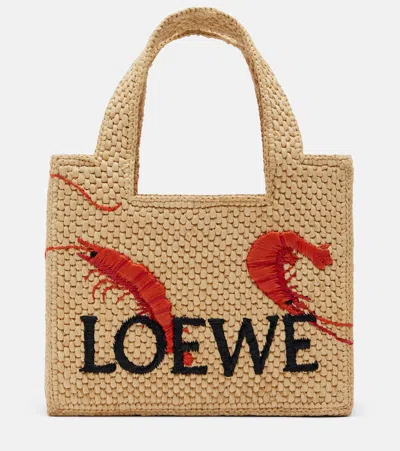 Loewe Font Shrimp-embroidered Tote Bag In Brown