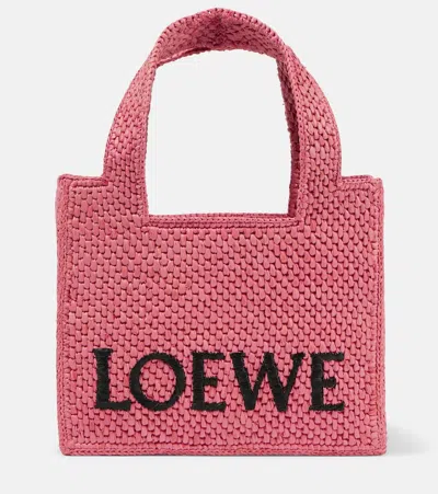 Loewe Paula's Ibiza Font迷你酒椰叶纤维托特包 In Pink