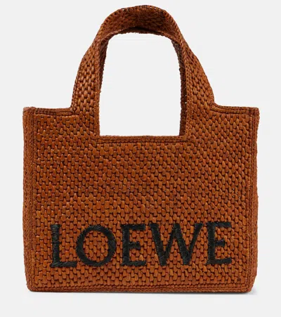 Loewe Small  Font Tote In Raffia In Brown