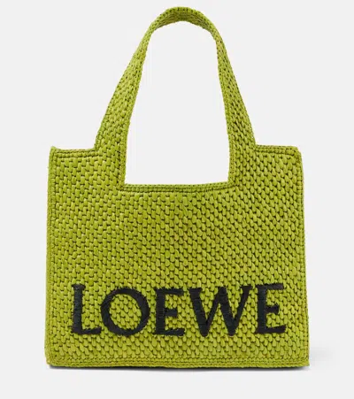 Loewe Paula's Ibiza Font Small Raffia Tote Bag In Green