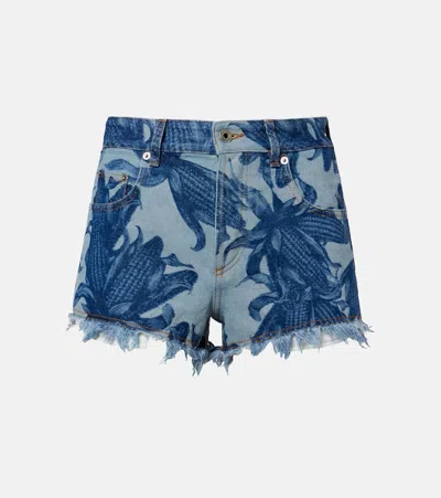 Loewe Paula's Ibiza Frayed Printed Denim Shorts In Blue