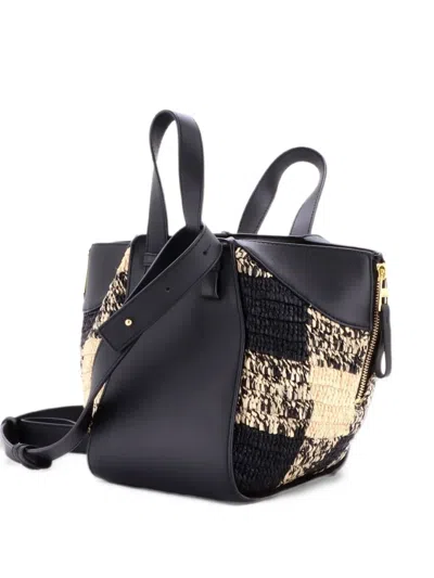 Pre-owned Loewe Paula's Ibiza Hammock Bag Raffia And Leather Compact Satchel In Black