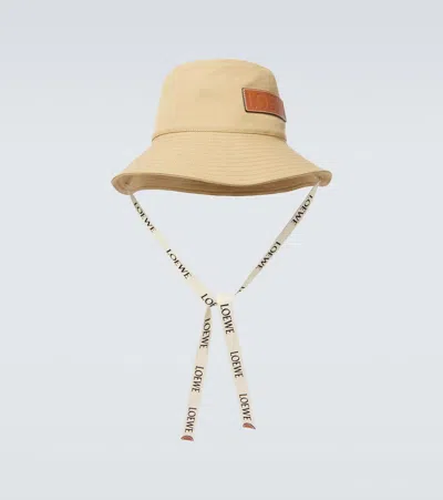 Loewe Paula's Ibiza Leather-trimmed Canvas Bucket Hat In Beige