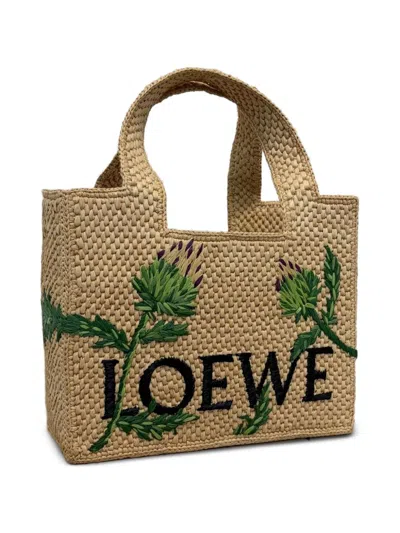 Loewe Paula's Ibiza  Font Small Rafia Tote In Sand
