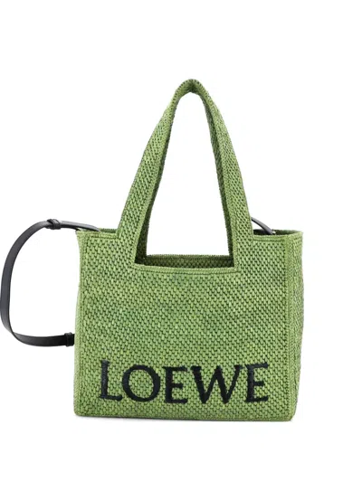 Pre-owned Loewe Paula's Ibiza Logo Convertible Raffia Medium Tote Bag In Green