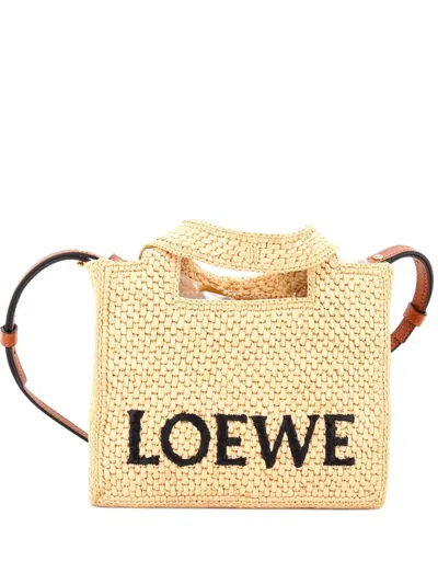Pre-owned Loewe Paula's Ibiza Logo Convertible Raffia Mini Tote Bag In Neutral