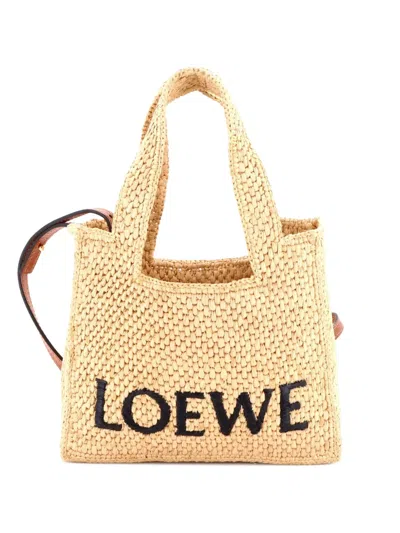 Pre-owned Loewe Paula's Ibiza Logo Convertible Raffia Mini Tote Bag In Neutral