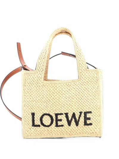 Pre-owned Loewe Paula's Ibiza Logo Convertible Raffia Mini Tote Bag In Neutrals
