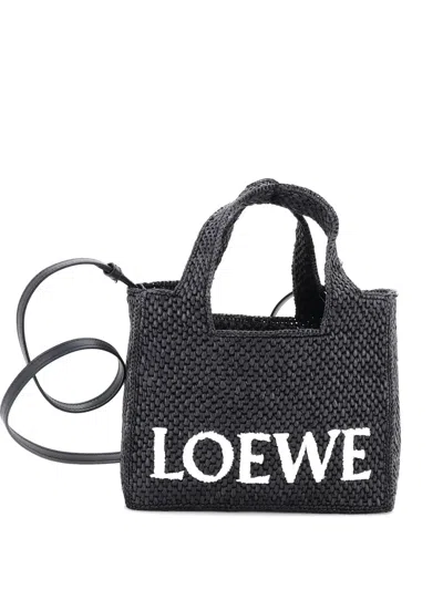 Pre-owned Loewe Paula's Ibiza Logo Convertible Raffia Small Tote Bag In Black