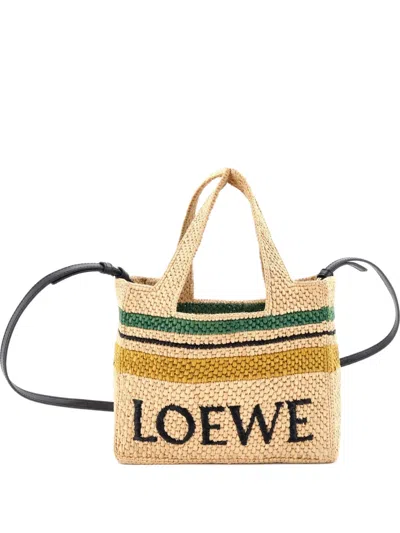 Pre-owned Loewe Paula's Ibiza Logo Convertible Raffia Small Tote Bag In Brown